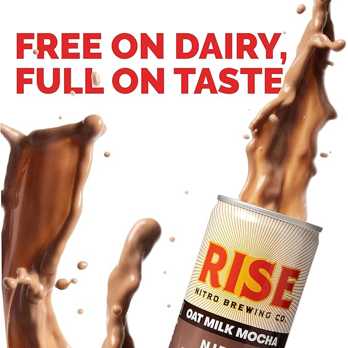 RISE Brewing Co. | Oat Milk Mocha Nitro Cold Brew Latte (4 7 fl. oz. Cans) - USDA Organic Non-GMO | Vegan &amp Dairy Free | Draft Nitrogen Pour Clean Energy Low Acidity &amp Refreshingly Smooth