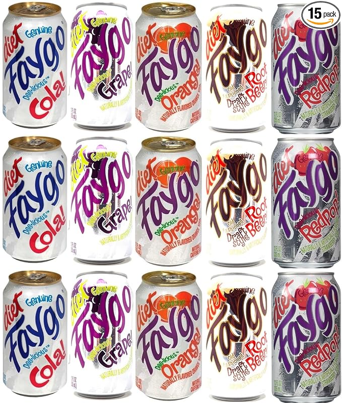 Faygo Diet Soda Pop Soft Drink Variety 15 pack of 12oz cans