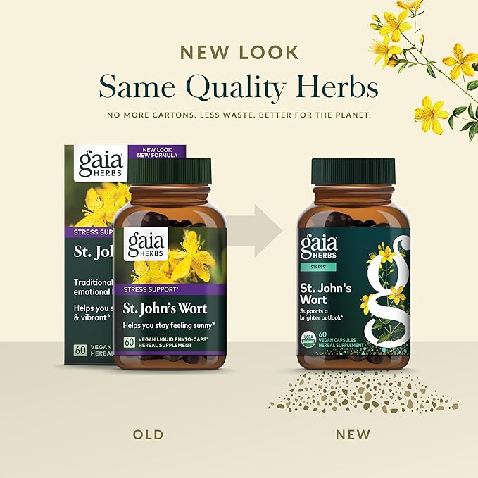 Gaia Herbs St. John's Wort - Stress Support Supplement* - with St. John's Wort - 60 Vegan Capsules (60 Servings)