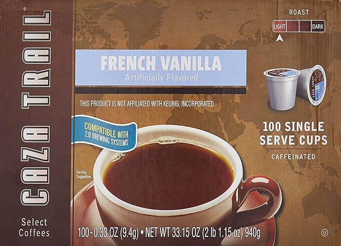 Caza Trail Coffee Pods French Vanilla Blend Single Serve (Pack of 100) (Packaging May Vary)