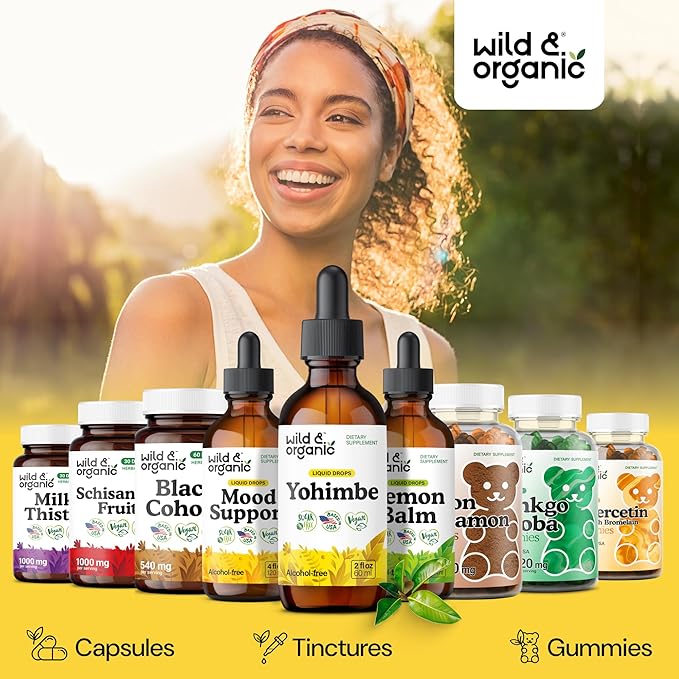 Wild &amp Organic Yohimbe Supplements for Men &amp Women - 5 mg Yohimbine Liquid Extract Drops - Pausinystalia Yohimbe Bark Tincture - Vegan Alcohol-Free - 2 fl oz