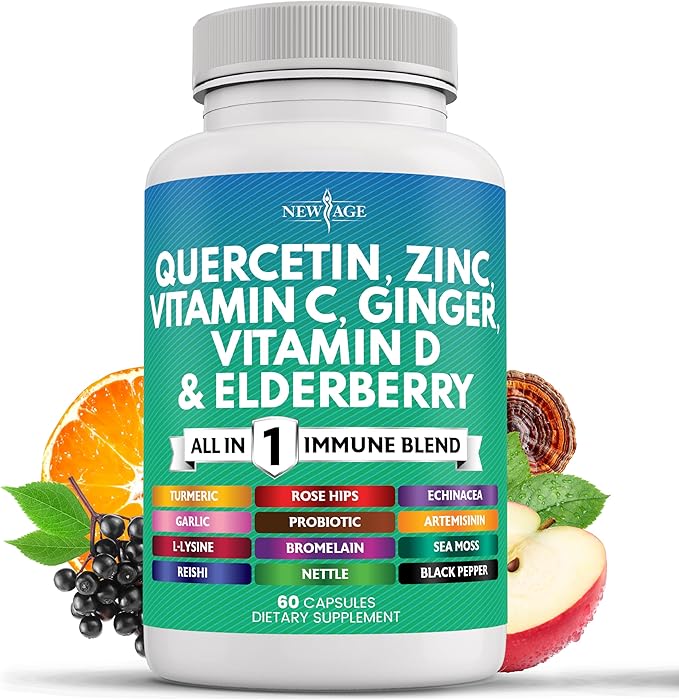 Quercetin Zinc Vitamin C Vitamin D Bromelain Elderberry - Nettle Supplement with Artemisinin Sea Moss Echinacea - 60 Count