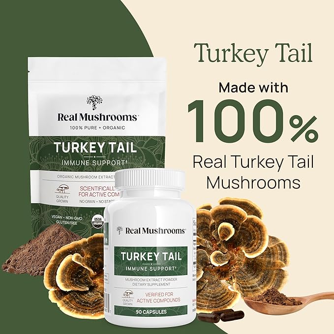 Real Mushrooms Turkey Tail Mushroom Powder – Organic Mushroom Extract for Daily Wellness Gut Harmony &amp Energy Support with Beta Glucans – Vegan Non-GMO 45 Servings Functional Supplement