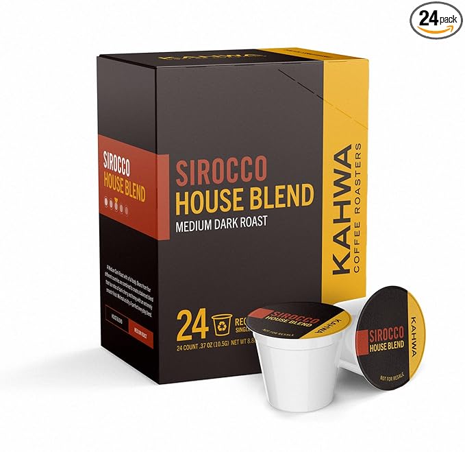 Kahwa Coffee Sirocco Medium Dark Roast House Blend Single-Serve Coffee Pods for Keurig Brewers 24 pods