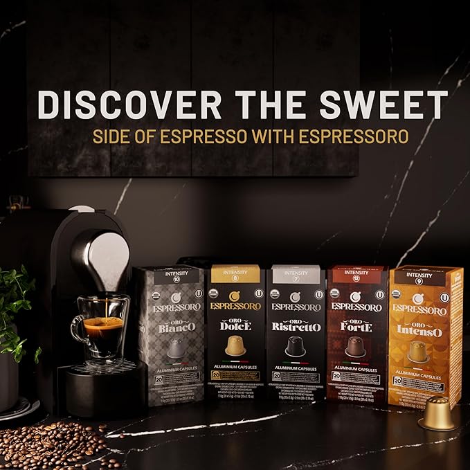 ESPRESSORO 100 USDA Organic Espresso Pods - RISTRETTO Aluminum Capsule Compatible with Nespresso Original Lines Machines. Intensity 7 Premium Italian Expresso Coffee Capsules