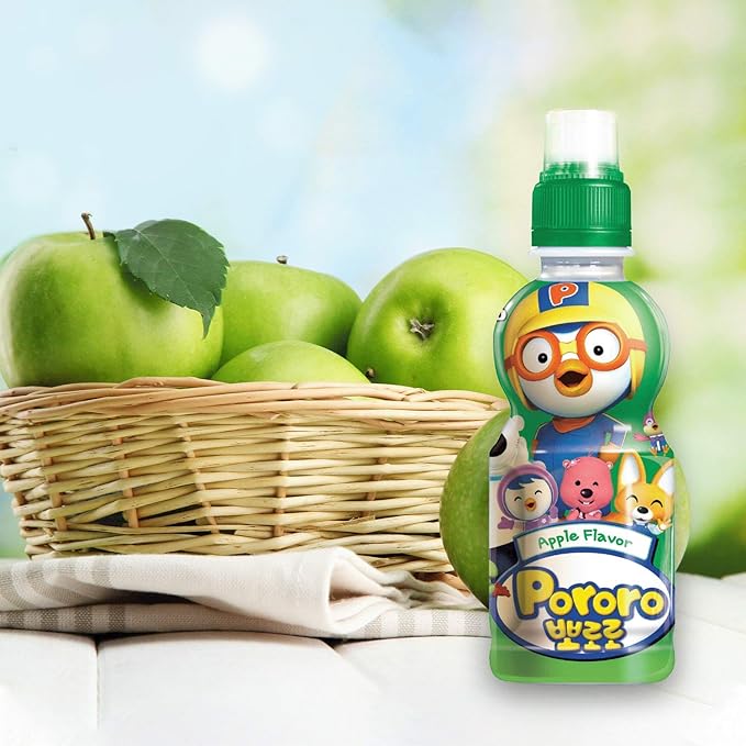Paldo Fun &amp Yum Pororo Kids Apple Flavor Drink Pack of 8 Fruit Juice Drinks with Comfortable Push-Pull Sports Cap Perfect Drink for Children 7.95 fl oz. x 8