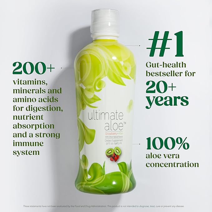 Ultimate Aloe – Aloe Juice for Gut Health Digestive Comfort Immune Support and Nutrient Absorption – Strawberry &amp Kiwi Flavor – 16 Servings