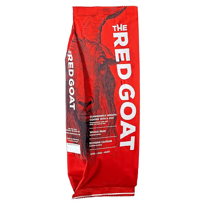The Red Goat Whole Bean Strong Coffee | Extreme-Caffeine | Strongest on the Market | Delicious Smooth &amp Strong Flavor | [16 OZ] Roasted