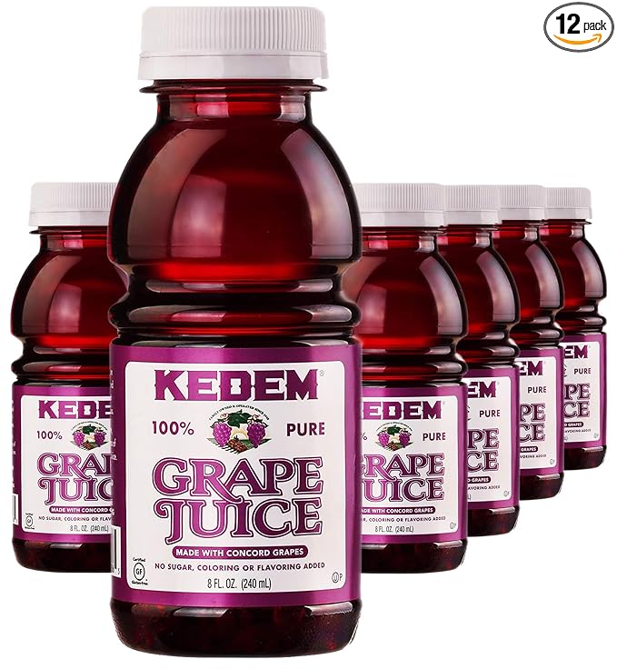 Kedem Grape Juice 8oz BPA Free Plastic Bottle (12 Pack) Made With Concord Grapes Certified Kosher