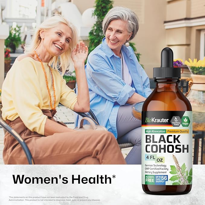 BIO KRAUTER® Perimenopause &amp Menopause Supplements for Women* - Pure Vegan Black Cohosh for Mood Support &amp Women's Wellness - Black Cohosh Supplements 4 Fl.Oz 56-Day Supply Alcohol &amp Suga