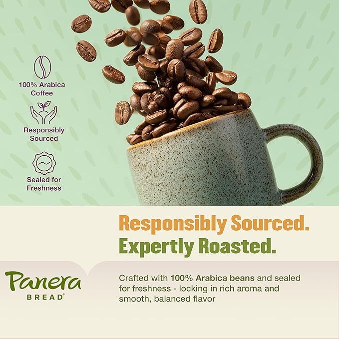 Panera Caramel Coffee Pods Light Roast Cups Keurig Compatible Natural Caramel Flavor 100% Arabica Kosher No Artificial Ingredients 60 Single Serve Pods (6 Packs of 10)