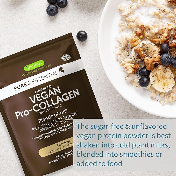 Igennus Vegan Collagen Peptide Powder Enhanced with Glycine Proline &amp Hydroxyproline &amp Cofactor Vitamin C Non GMO Complete Vegetarian Plant Based Collagen Powder Booster 4 x 35 Servings