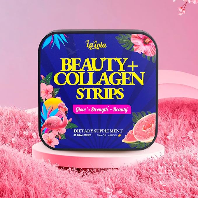 LALOLA Beauty + Collagen Strips – Mango Flavor | Collagen Peptides &amp Vitamin E for Radiant Skin Hair &amp Nails (30 Strips)