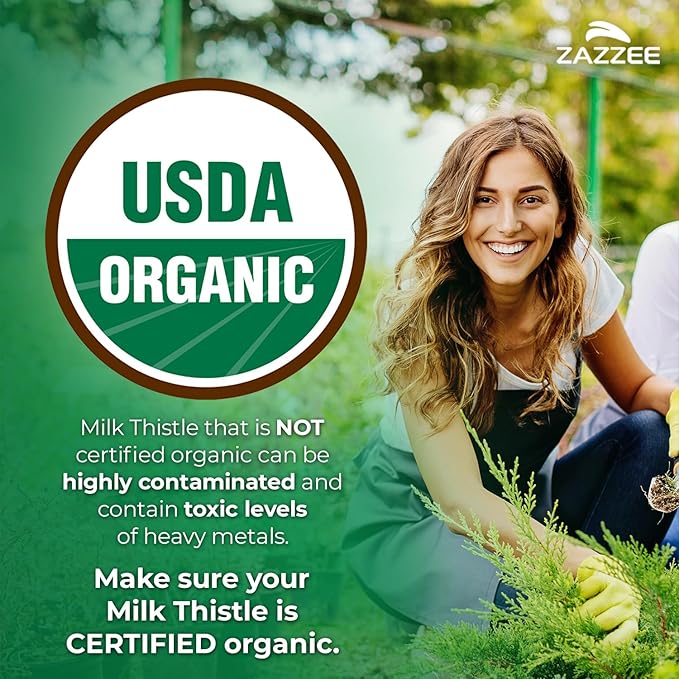 Zazzee USDA Organic Milk Thistle 30:1 Extract 80% Silymarin 90 Vegan Capsules 3 Month Supply Certified Kosher High Potency Liver &amp Antioxidant Support Silybum Marianum Non-GMO Made in the