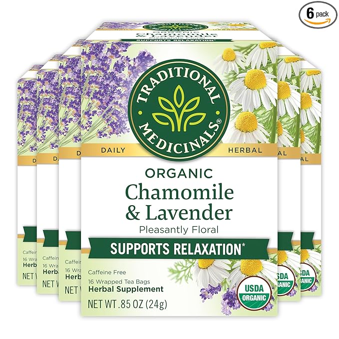 Traditional Medicinals Tea Organic Chamomile &amp Lavendar Stress Relief 96 Tea Bags (6 Pack)