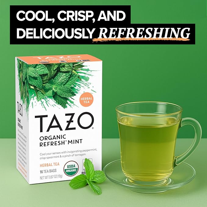 TAZO Refresh Mint Herbal Tea Bags with Peppermint and Spearmint Caffeine Free 96 Tea Bags (Pack of 2)