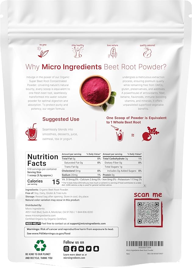 Organic Beet Root Powder 4 Pounds | Cold Pressed Water Soluble High Concentrated Raw Beet Supplement | Superfood Drink Mix | Non-GMO Vegan Friendly Plant Based