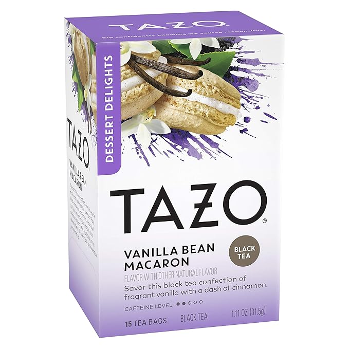 TAZO Dessert Delights Vanilla Bean Macaron Tea Bags Sugar Free and Zero Calories 90 Total Tea Bags (15ct - Pack of 6)