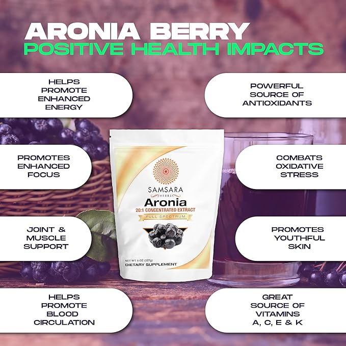 Samsara Herbs Aronia Berry 20:1 Extract Powder (8oz/227g) - Antioxidant Flavonoids and Polyphenols Supplement - High ORAC - Native American Berry - Improves Wellbeing