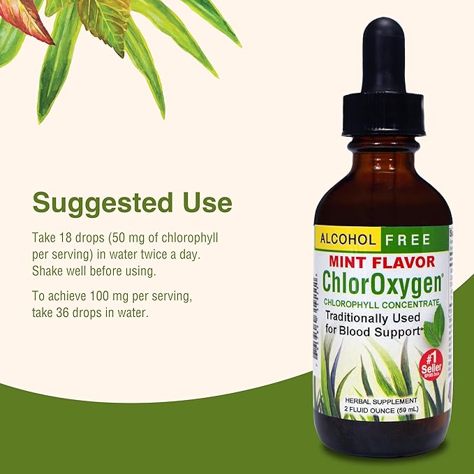 Herbs Etc. ChlorOxygen Chlorophyll Concentrate - Highly-Concentrated Energy Support - Aids Healthy Blood Circulation - Natural Vitality Support - Alcohol-Free - 2 fl oz (About 132 Servings) - 2 Pack