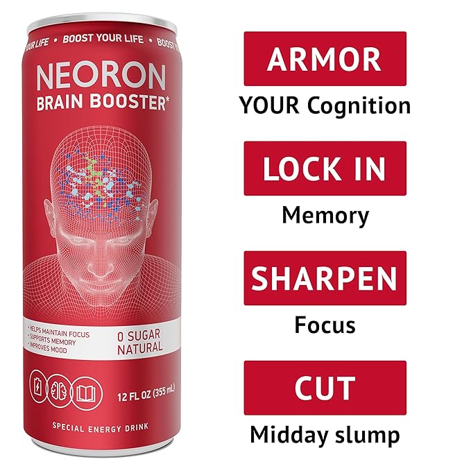 NEORON Focus + Calm | Sugar-Free Nootropic Drink for Mental Clarity - Stress &amp Burnout Support (12-Pack Ginger Kick Orange &amp Grapefruit)