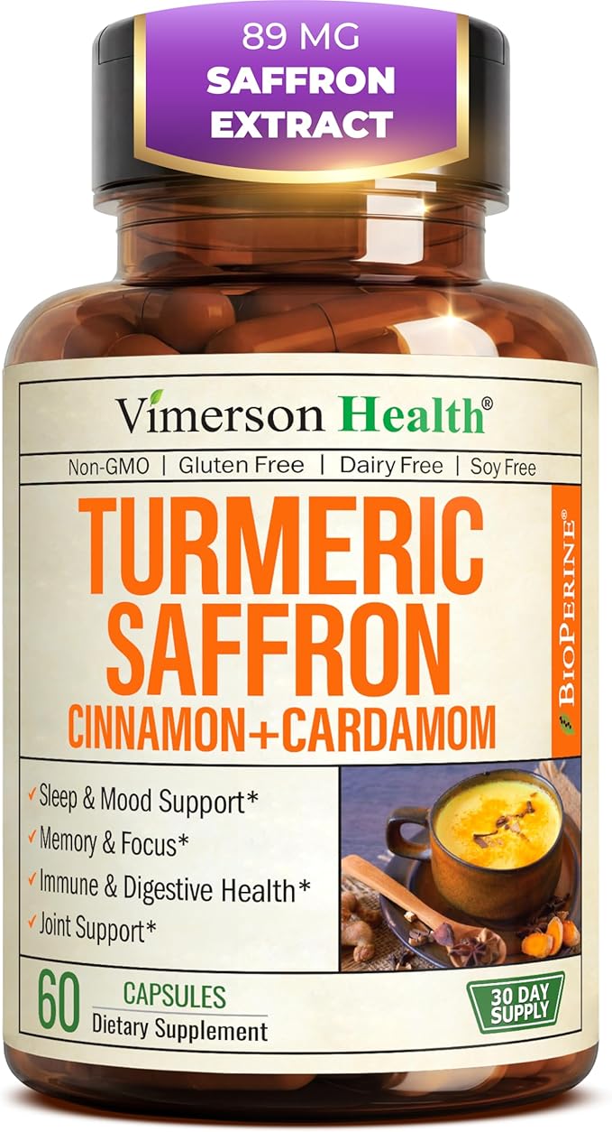 Saffron Supplements – 89mg Saffron Extract 1000mg Turmeric Curcumin Ceylon Cinnamon &amp Cardamom – Daily Mood Joint &amp Metabolic Support – Joint Supplements for Women &amp Men – 60 Capsules