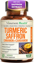 Saffron Supplements – 89mg Saffron Extract 1000mg Turmeric Curcumin Ceylon Cinnamon &amp Cardamom – Daily Mood Joint &amp Metabolic Support – Joint Supplements for Women &amp Men – 60 Capsules