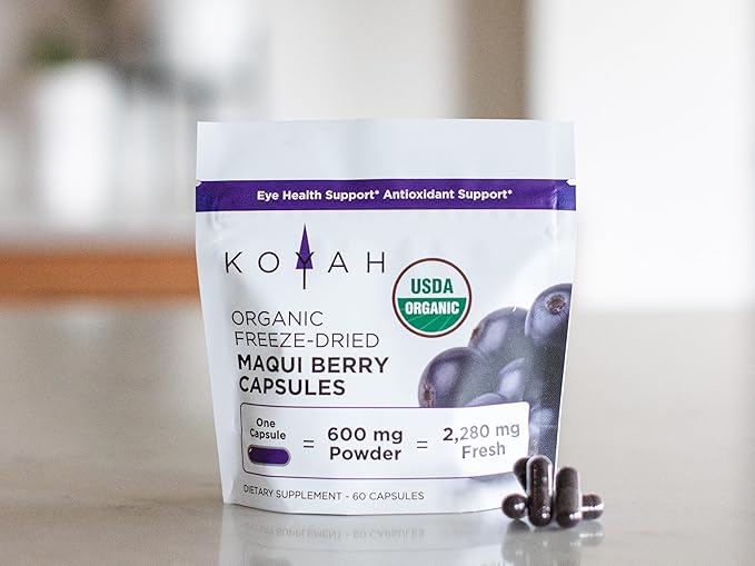 KOYAH - Organic Maqui Berry Capsules - Freeze-Dried Whole-Berry 600 mg Vegan Gluten-Free Non-GMO. Eye Health Support. Antioxidant Support. 60 Capsules