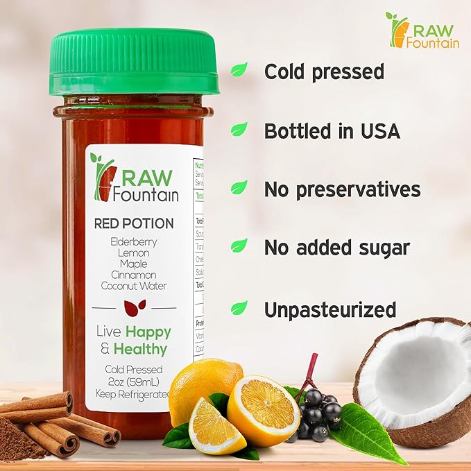 20 Immunity Shots w/Elderberry Lemon Maple Cinnamon 2fl Oz Packed w/Vitamin C Raw Cold Pressed Unpasteurized Boosts Immunity All Natural No Artificial Flavors or Preservatives