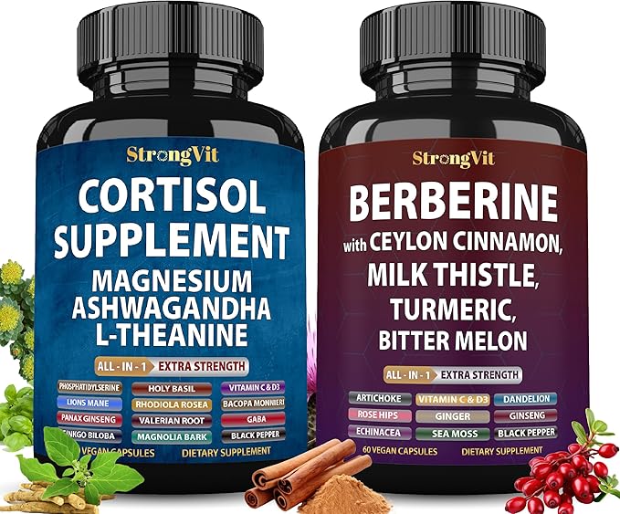 Cortisol Supplement &amp Berberine Complex Bundle (120 Capsules)