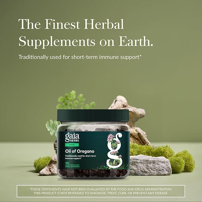 Gaia Herbs Oil of Oregano - Immune &amp Antioxidant Support Supplement - with Oregano Oil Carvacrol &amp Thymol* - 180 Vegan Liquid Phyto-Caps (180 Servings)