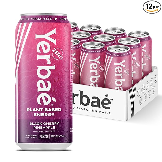 Yerbaé Energy Beverage - Black Cherry Pineapple 0 Sugar 0 Calories 0 Carbs. Yerbae is Energized by Yerba Mate Plant-Based Healthy Alternative to Sugary Drinks 16oz cans (12 Pack)