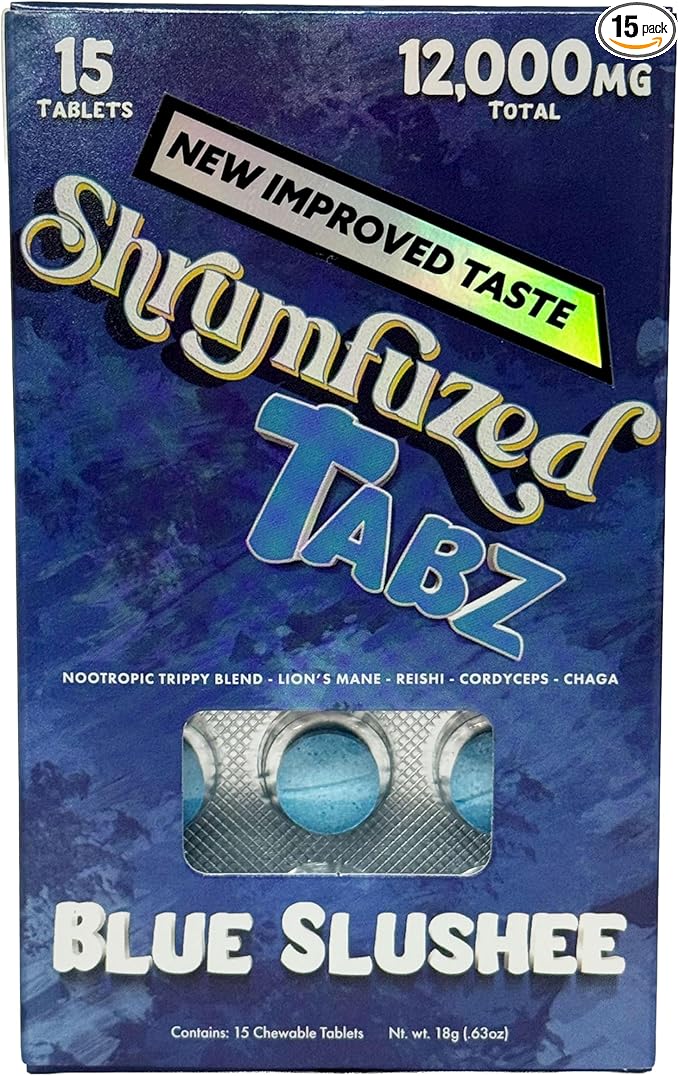 Proprietary Nootropic Chewable Tablets 12000mg - Now with New Improved Taste! - Lion's Mane Reishi Chaga and Cordycep Nootropic Mushroom Blend (15pk Blue Slushee)
