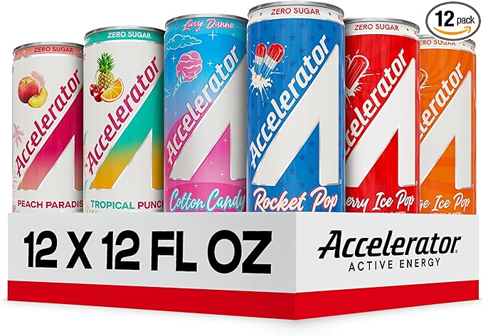 Accelerator Energy Drink Ultimate Variety Pack 12oz can (12 pack) Zero Sugar Sustained Energy from 100% Natural Caffeine (200mg from Green Coffee Bean &amp Green Tea extract)