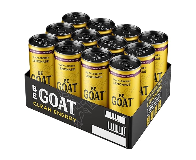 BeGOAT Clean Energy | Huckleberry Lemonade Zero Sugar | 6 Ingredients Plant-Based Zero Sugar Non-GMO Vegan | 200mg Natural Caffeine | 12 fl oz Cans (Pack of 12)