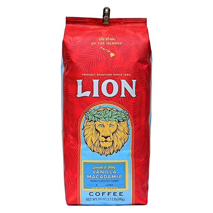 Lion Coffee 24K Gold Roast 100% Kona Whole Bean Coffee Medium-Light Roast A Taste of Aloha - 7 Ounce Bag