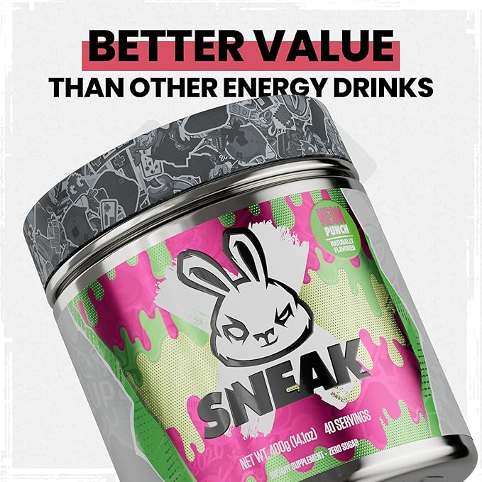 SNEAK Energy Drink Powder | Neon Punch | No Sugar. No Nasties. Just Natural Caffeine Focus-Boosting Nootropics | 40 Servings