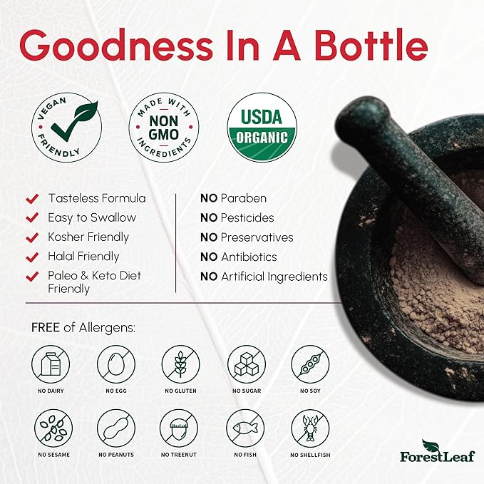 ForestLeaf USDA Organic Beet Root Capsules - Beetroot Supplement 1000mg 20:1 Extract w/Ginger Grape Seed - Support Blood Pressure Nitric Oxide Flow Circulation - Made in USA - 120 Caps