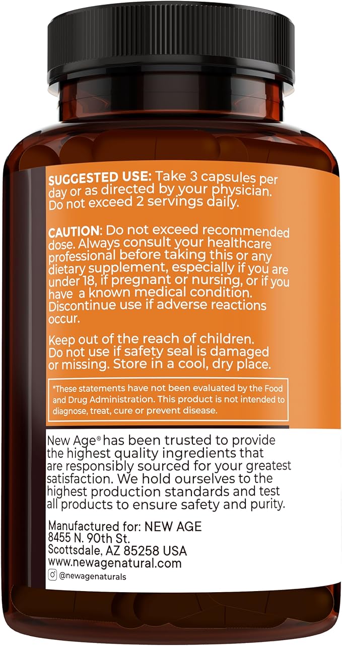 NEW AGE Turmeric Curcumin Capsules - Standardized Curcuminoids - Non-GMO Gluten Free 180 Count (Pack of 2)
