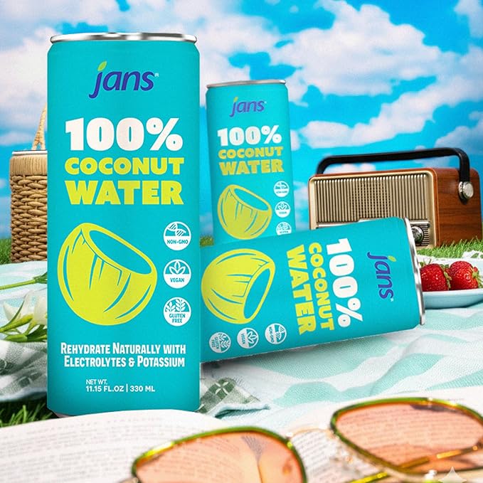 Jans 100% Coconut Water No Added Sugar 11.15oz (Pack of 12) Pure Coconut Refreshment Vegan Gluten-Free Hydration with Electrolytes