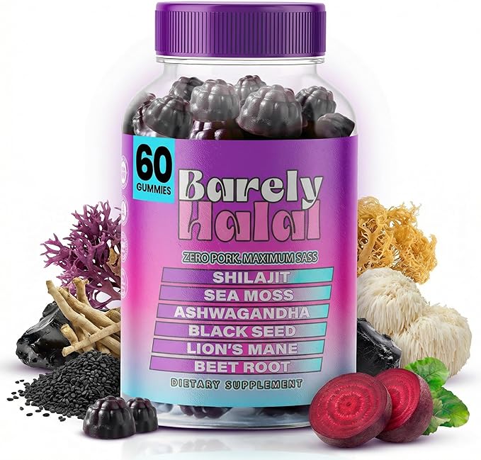 Shilajit Gummies for Energy &amp Focus – Ashwagandha Beet Root Lion’s Mane Sea Moss &amp Black Seed – Vegan Halal-Certified Adaptogen Supplement for Daily Performance &amp Calm – 60 Gummies