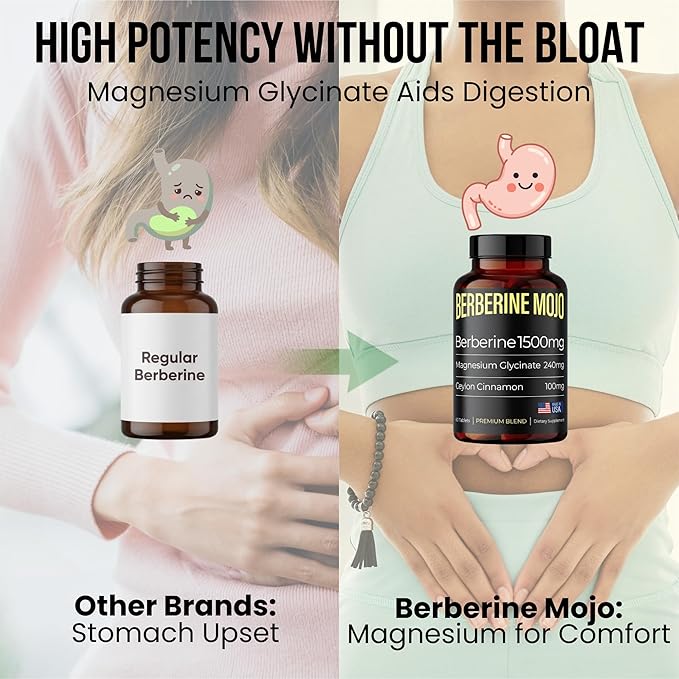 Berberine 1500mg Supplement with GLP-1 &amp Glucose Support - Berberine HCL Magnesium Glycinate Ceylon Cinnamon - Sugar Control &amp Weight Management Herbal Supplements - Made in USA 60 Tablets
