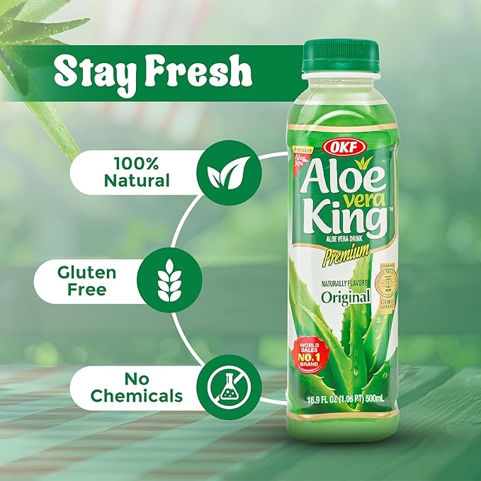 OKF CORPORATION Aloe Vera King Drink with Pure Aloe Pulp Variety Flavors 16.9 oz. (Original Pack of 20) Korean Premium Health Beverage