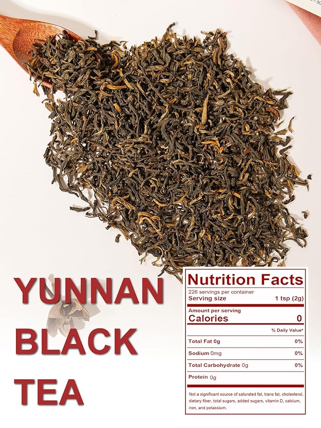 TeeLux Black Tea Loose Leaf Premium Yunnan Black Tea Floral Aroma Smooth &amp Full-bodied Taste Hot &amp Iced Tea 16oz