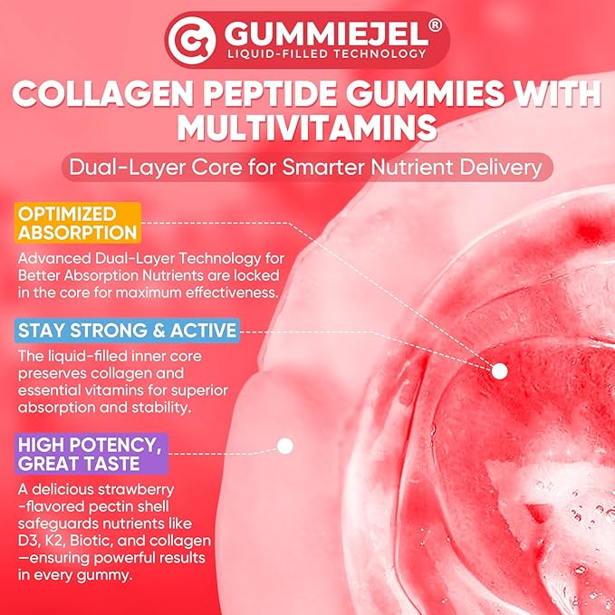 2Pack Sugar-Free Hydrolyzed Collagen Peptide Filled Gummies for Women &amp Men with 1500mg Protein Type IIIIIIVX 5000mcg Biotin Vitamin C A E D3 B6 B12 for Immune Digestion Skin Hair Nails Bon