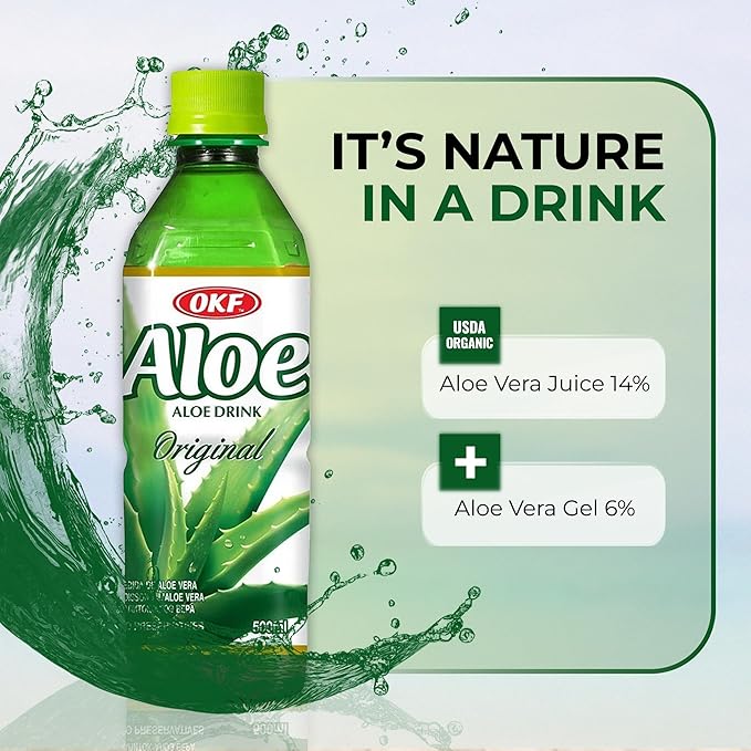 OKF Aloe Vera Drink Juice with Pure Aloe Pulp Variety 16.9 oz. (Original Pack of 20) Plant Based Drink Korean drinks