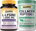 L-Lysine 1000 mg Tablets + Bovine Collagen Peptides Powder Bundle Essential Amino Acid &amp Hydrolyzed Collagen Protein Skin &amp Immune Support 120 Tablets + 8oz