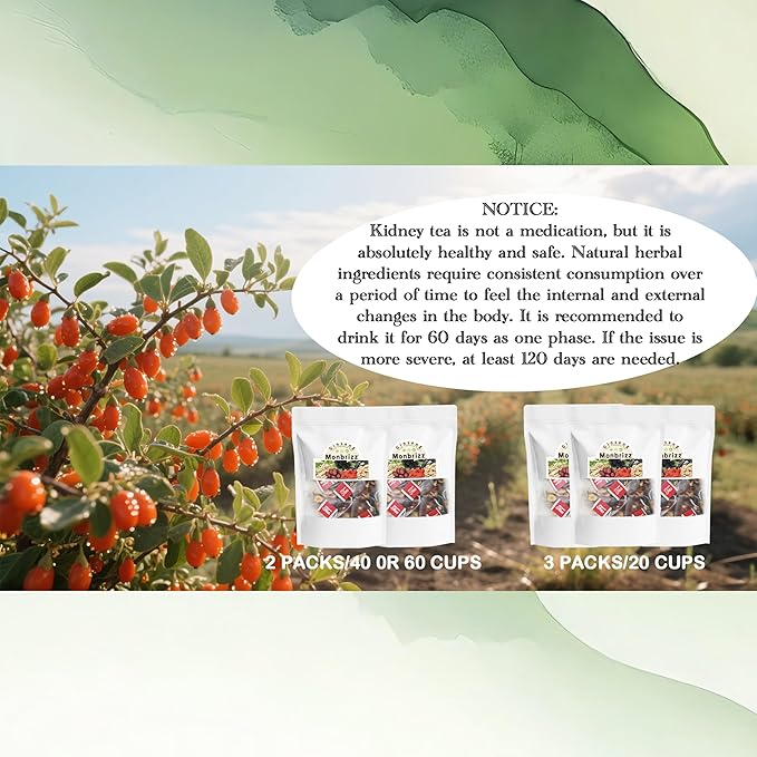 Monbrizz Kidney Tea Formula Ginseng Five Treasure Tea for Men and Women Natural Herbal Ingredients for Kidney Traditional Beverage Fruit Organic (40 Bag Gram 270.0)
