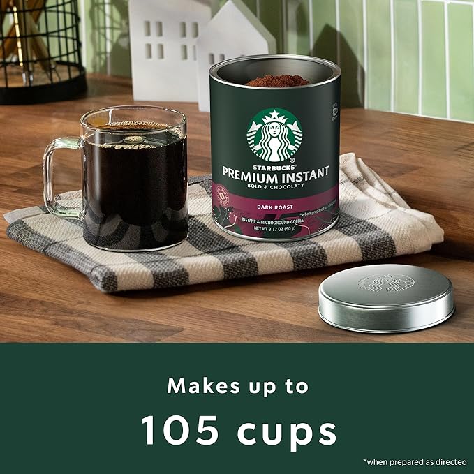 Starbucks Premium Instant Coffee Dark Roast Coffee Arabica Beans Three 3.17 oz Tins (Pack of 2)