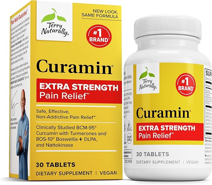 Terry Naturally Curamin Extra Strength - Curcumin &amp Boswellia Supplement for Healthy Circulation Support - Turmeric Supplement to Support Joints Muscle Health &amp Endorphin Production - 30 Tabl